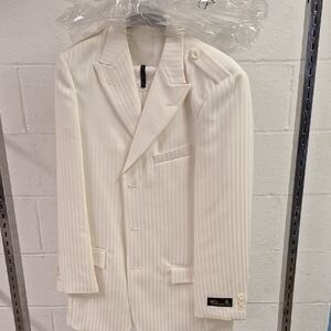 Boys White Striped Suit